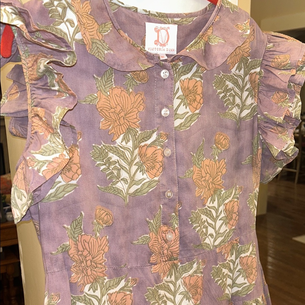 Victoria Dunn Lavender Floral Tiered Ruffle Maxi Dress with Peach Blooms